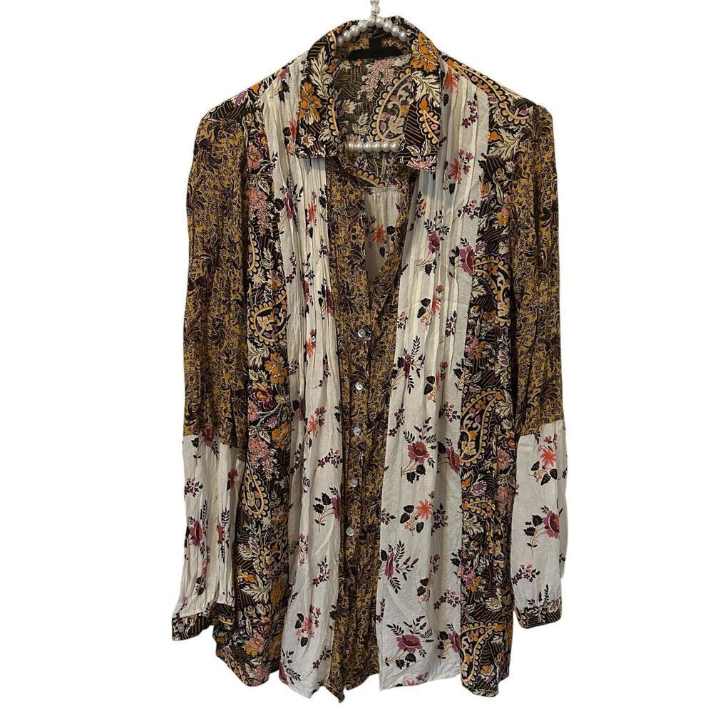 Jane + Delancey Blouse Womens Large Multicolor‎ Floral Button Front Tunic Boho